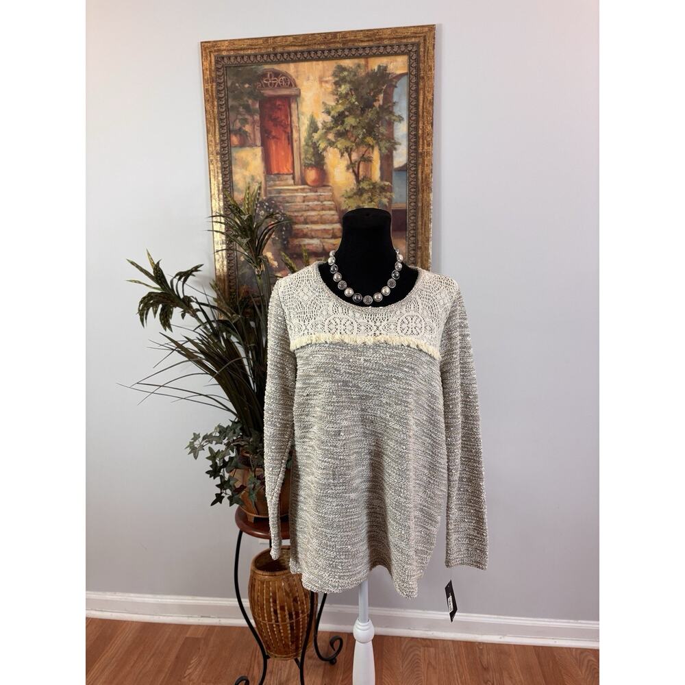 Style & CO. Womenโ Sweater Medium Long Sleeve Pullover Texture Tan/Taupe Knit